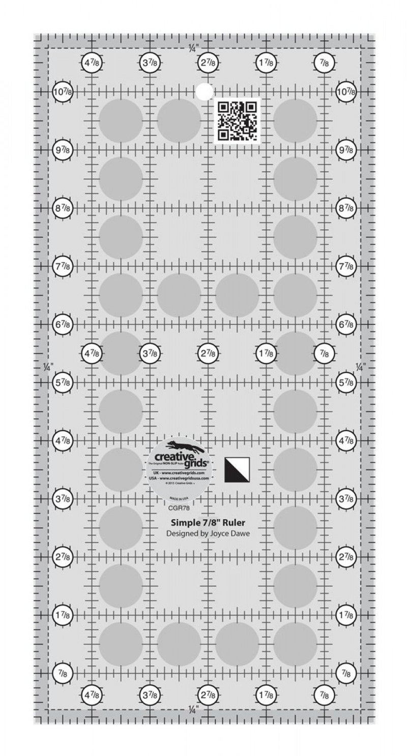 Creative Grids Simple 7/8 Triangle Maker Quilt Ruler â€“ CGR78 â€“ Made in USA, 5-7/8in x 10-7/8in, Non-Slip Grip Acrylic Quilting, Sewing, Crafting, Patchwork Ruler & Template